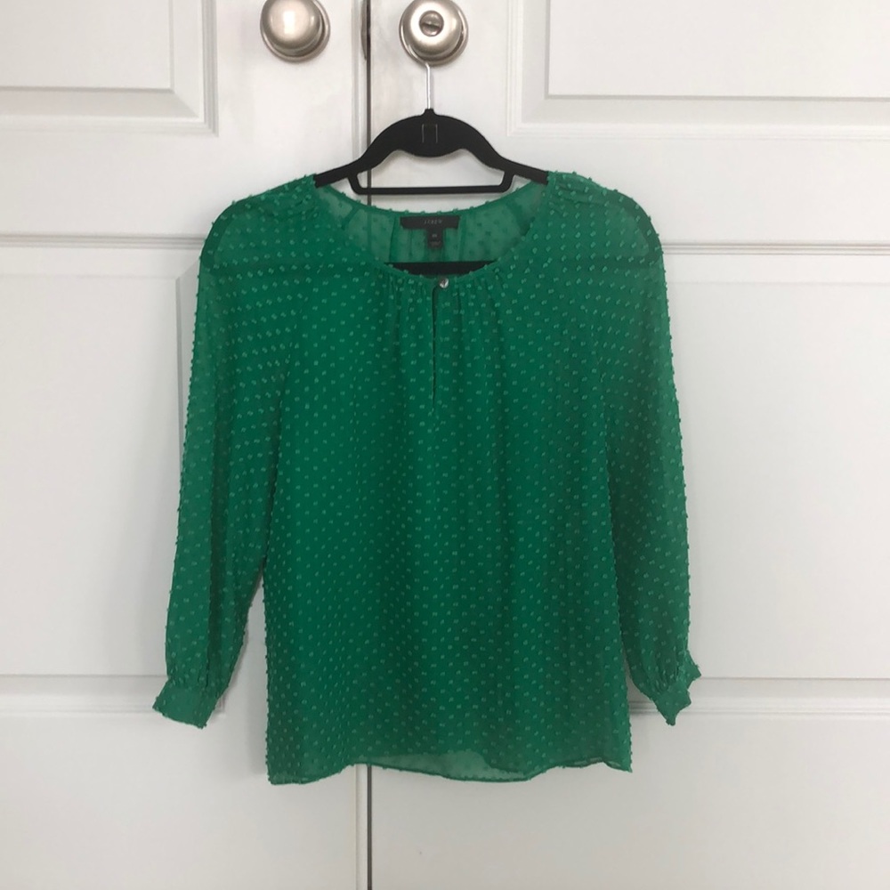 Jcrew green silk cotton blouse 00